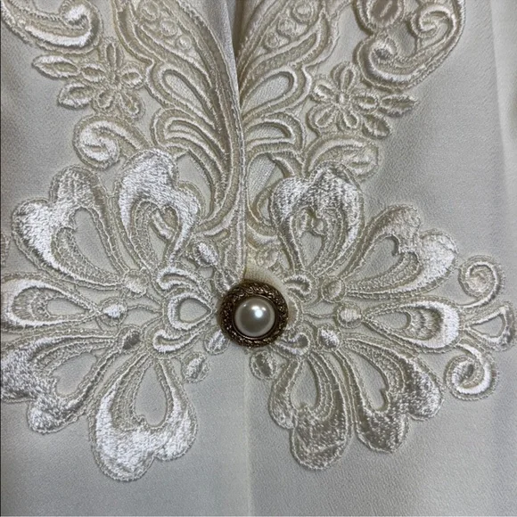 Cream Embroidered Formal Jacket Pearl Button Elegant Blazer 6P - Picture 5 of 6